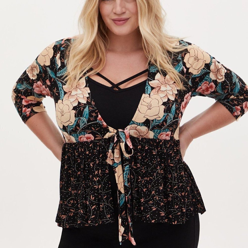 Torrid Knit Baby Doll Jacket Shirt tie front Top 3X NEW NWT